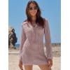 imageANRABESS Women Swimsuit Crochet Swim Cover Up Summer Bathing Suit Swimwear Polo V Neck Mesh Knit Beach Dress Vacation OutfitsLight Pink
