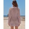imageANRABESS Women Swimsuit Crochet Swim Cover Up Summer Bathing Suit Swimwear Polo V Neck Mesh Knit Beach Dress Vacation OutfitsLight Pink