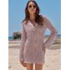 imageANRABESS Women Swimsuit Crochet Swim Cover Up Summer Bathing Suit Swimwear Polo V Neck Mesh Knit Beach Dress Vacation OutfitsLight Pink