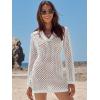 imageANRABESS Women Swimsuit Crochet Swim Cover Up Summer Bathing Suit Swimwear Polo V Neck Mesh Knit Beach Dress Vacation OutfitsWhite