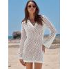 imageANRABESS Women Swimsuit Crochet Swim Cover Up Summer Bathing Suit Swimwear Polo V Neck Mesh Knit Beach Dress Vacation OutfitsWhite