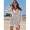 imageANRABESS Women Swimsuit Crochet Swim Cover Up Summer Bathing Suit Swimwear Polo V Neck Mesh Knit Beach Dress Vacation OutfitsWhite