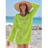 imageANRABESS Women Swimsuit Crochet Swim Cover Up Summer Bathing Suit Swimwear V Neck Mesh Knit Beach Dress 2025 Vacation OutfitsGreenyellow