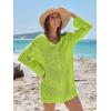 imageANRABESS Women Swimsuit Crochet Swim Cover Up Summer Bathing Suit Swimwear V Neck Mesh Knit Beach Dress 2025 Vacation OutfitsGreenyellow