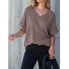 imageANRABESS Women T Shirts Oversized Short Sleeve V Neck 2025 Summer Casual Loose Tops Basic Tee Shirts Outfits with PocketBrown