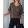 imageANRABESS Women T Shirts Oversized Short Sleeve V Neck 2025 Summer Casual Loose Tops Basic Tee Shirts Outfits with PocketDark Brown