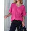 imageANRABESS Women T Shirts Oversized Short Sleeve V Neck 2025 Summer Casual Loose Tops Basic Tee Shirts Outfits with PocketHot Pink