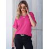 imageANRABESS Women T Shirts Oversized Short Sleeve V Neck 2025 Summer Casual Loose Tops Basic Tee Shirts Outfits with PocketHot Pink