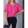 imageANRABESS Women T Shirts Oversized Short Sleeve V Neck 2025 Summer Casual Loose Tops Basic Tee Shirts Outfits with PocketHot Pink