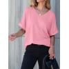 imageANRABESS Women T Shirts Oversized Short Sleeve V Neck 2025 Summer Casual Loose Tops Basic Tee Shirts Outfits with PocketPink