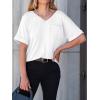 imageANRABESS Women T Shirts Oversized Short Sleeve V Neck 2025 Summer Casual Loose Tops Basic Tee Shirts Outfits with PocketWhite