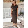 imageANRABESS Womens 2025 Summer Maxi Tshirt Dress Short Sleeve Crewneck Tie Waist Casual Slim Fit Slit Spring Long Beach DressesCoffee