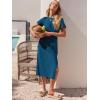 imageANRABESS Womens 2025 Summer Maxi Tshirt Dress Short Sleeve Crewneck Tie Waist Casual Slim Fit Slit Spring Long Beach DressesCyan