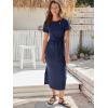 imageANRABESS Womens 2025 Summer Maxi Tshirt Dress Short Sleeve Crewneck Tie Waist Casual Slim Fit Slit Spring Long Beach DressesDeep Blue