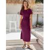 imageANRABESS Womens 2025 Summer Maxi Tshirt Dress Short Sleeve Crewneck Tie Waist Casual Slim Fit Slit Spring Long Beach DressesFuchsia