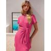 imageANRABESS Womens 2025 Summer Maxi Tshirt Dress Short Sleeve Crewneck Tie Waist Casual Slim Fit Slit Spring Long Beach DressesHot Pink
