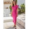 imageANRABESS Womens 2025 Summer Maxi Tshirt Dress Short Sleeve Crewneck Tie Waist Casual Slim Fit Slit Spring Long Beach DressesHot Pink