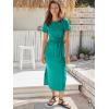 imageANRABESS Womens 2025 Summer Maxi Tshirt Dress Short Sleeve Crewneck Tie Waist Casual Slim Fit Slit Spring Long Beach DressesLake
