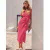 imageANRABESS Womens 2025 Summer Maxi Tshirt Dress Short Sleeve Crewneck Tie Waist Casual Slim Fit Slit Spring Long Beach DressesLight Red