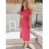imageANRABESS Womens 2025 Summer Maxi Tshirt Dress Short Sleeve Crewneck Tie Waist Casual Slim Fit Slit Spring Long Beach DressesLight Red