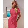 imageANRABESS Womens 2025 Summer Maxi Tshirt Dress Short Sleeve Crewneck Tie Waist Casual Slim Fit Slit Spring Long Beach DressesLight Red