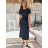 imageANRABESS Womens 2025 Summer Maxi Tshirt Dress Short Sleeve Crewneck Tie Waist Casual Slim Fit Slit Spring Long Beach DressesNavy Blue