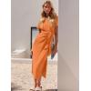 imageANRABESS Womens 2025 Summer Maxi Tshirt Dress Short Sleeve Crewneck Tie Waist Casual Slim Fit Slit Spring Long Beach DressesOrange