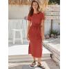 imageANRABESS Womens 2025 Summer Maxi Tshirt Dress Short Sleeve Crewneck Tie Waist Casual Slim Fit Slit Spring Long Beach DressesOrange Rust