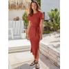 imageANRABESS Womens 2025 Summer Maxi Tshirt Dress Short Sleeve Crewneck Tie Waist Casual Slim Fit Slit Spring Long Beach DressesOrange Rust