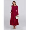imageANRABESS Womens Casual Long Sleeve Midi Dress 2025 Fall Crewneck A Line Tiered Flowy Loose Trendy Dresses with PocketsBurgundy