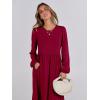 imageANRABESS Womens Casual Long Sleeve Midi Dress 2025 Fall Crewneck A Line Tiered Flowy Loose Trendy Dresses with PocketsBurgundy