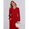 imageANRABESS Womens Casual Long Sleeve Midi Dress 2025 Fall Crewneck A Line Tiered Flowy Loose Trendy Dresses with PocketsRed