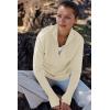 imageANRABESS Womens Long Sleeve Quarter Zip Pullover Sweater Casual Loose V Neck Collared Ribbed Knit Jumper Tops Thumb HoleAlmond
