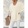 imageANRABESS Womens Long Sleeve Quarter Zip Pullover Sweater Casual Loose V Neck Collared Ribbed Knit Jumper Tops Thumb HoleAlmond