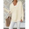 imageANRABESS Womens Long Sleeve Quarter Zip Pullover Sweater Casual Loose V Neck Collared Ribbed Knit Jumper Tops Thumb HoleAlmond