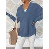 imageANRABESS Womens Long Sleeve Quarter Zip Pullover Sweater Casual Loose V Neck Collared Ribbed Knit Jumper Tops Thumb HoleBlue