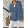 imageANRABESS Womens Long Sleeve Quarter Zip Pullover Sweater Casual Loose V Neck Collared Ribbed Knit Jumper Tops Thumb HoleBlue