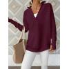 imageANRABESS Womens Long Sleeve Quarter Zip Pullover Sweater Casual Loose V Neck Collared Ribbed Knit Jumper Tops Thumb HoleWine Red