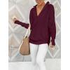 imageANRABESS Womens Long Sleeve Quarter Zip Pullover Sweater Casual Loose V Neck Collared Ribbed Knit Jumper Tops Thumb HoleWine Red
