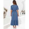 imageANRABESS Womens Summer Short Sleeve Maxi Dress 2025 Casual V Neck High Waist ALine Flowy Loose Tiered Boho Long DressesDark Blue