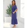 imageANRABESS Womens Summer Short Sleeve Maxi Dress 2025 Casual V Neck High Waist ALine Flowy Loose Tiered Boho Long DressesNavy Blue