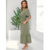 imageANRABESS Womens Summer Short Sleeve Maxi Dress 2025 Casual V Neck High Waist ALine Flowy Loose Tiered Boho Long DressesOlive Green