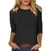 imageANRABESS Women Dressy Casual Blouse 34 Sleeve Shirts Pleated Round Neck Business Work Tunic Tops Spring Summer TeesBlack