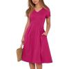 imageANRABESS Women Summer Dress Casual Short Sleeve V Neck ALine Knee Length Pleated Flowy 2025 Fashion Midi Dresses with PocketHot Pink