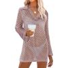 imageANRABESS Women Swimsuit Crochet Swim Cover Up Summer Bathing Suit Swimwear Polo V Neck Mesh Knit Beach Dress Vacation OutfitsLight Pink