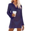imageANRABESS Women Swimsuit Crochet Swim Cover Up Summer Bathing Suit Swimwear Polo V Neck Mesh Knit Beach Dress Vacation OutfitsNavy Blue