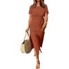 imageANRABESS Womens 2025 Summer Maxi Tshirt Dress Short Sleeve Crewneck Tie Waist Casual Slim Fit Slit Spring Long Beach DressesBrick Red