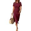 imageANRABESS Womens 2025 Summer Maxi Tshirt Dress Short Sleeve Crewneck Tie Waist Casual Slim Fit Slit Spring Long Beach DressesBurgundy