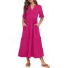 imageANRABESS Womens Casual Summer Ruffle Short Sleeve T Shirts Maxi Dress 2025 Fall V Neck Flowy Tiered Boho Beach DressesRose