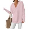 imageANRABESS Womens Long Sleeve Quarter Zip Pullover Sweater Casual Loose V Neck Collared Ribbed Knit Jumper Tops Thumb HolePink
